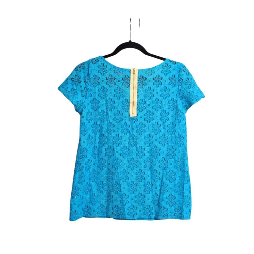 Lilly Pulitzer Poppy Lace Top Turquoise Floral Eyelet Short Sleeve Resort M - Picture 3 of 8